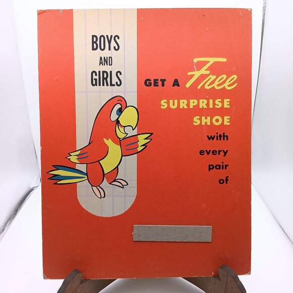 Vintage 1950s Parrot Themed Shoe Store Display Sign - Picture 1 of 4